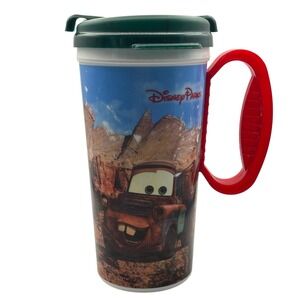 Disney Parks Cars Land Lightning McQueen Mater Travel Mug Tumbler Red Handle